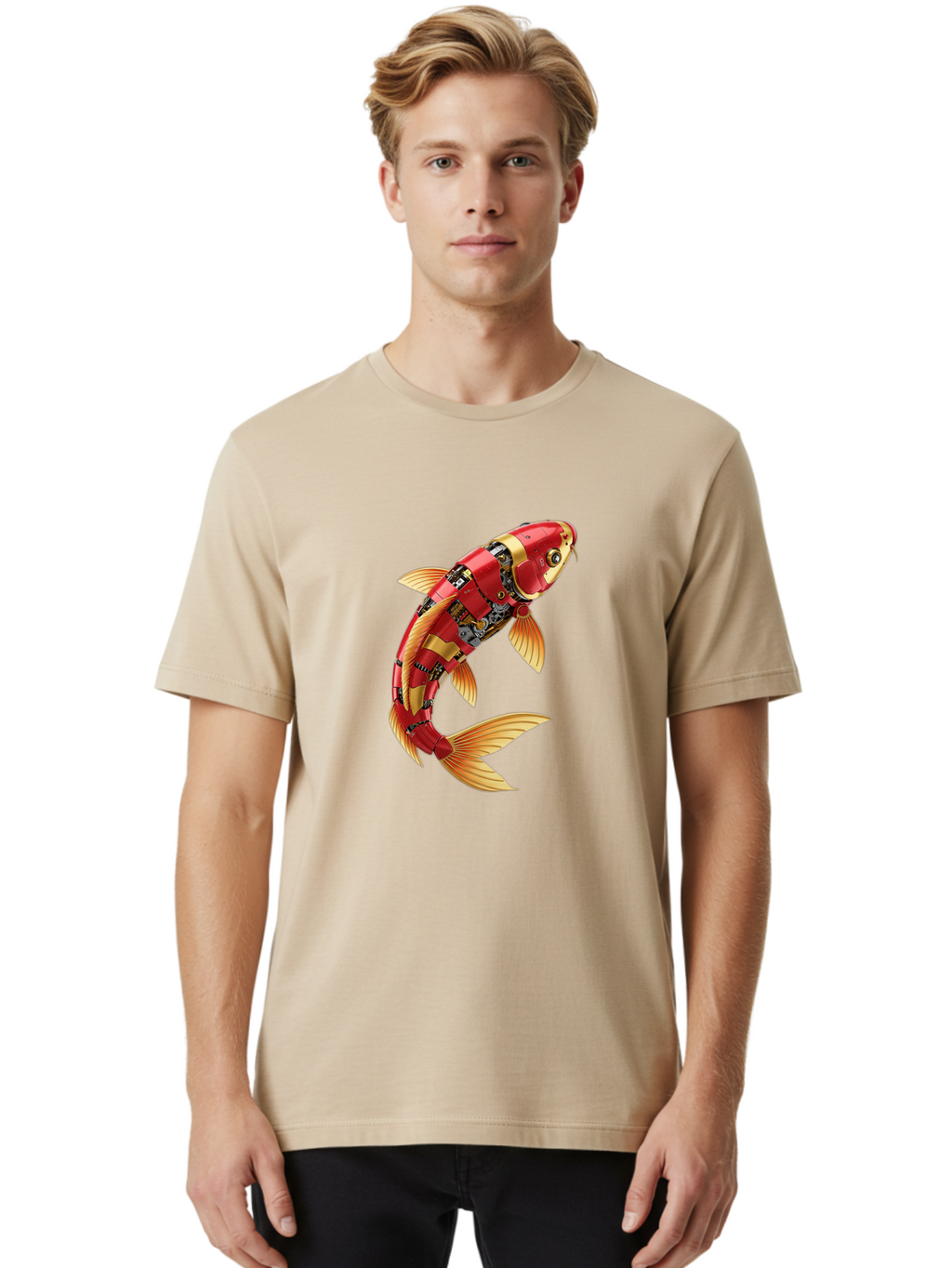 Koi-Fish-Robot-1 Men'S Graphic Tee, 100% Cotton, Comfortable Casual Summer Wear, Machine Washable, Vintage Camera, Old Camera, Antique Camera, Black Camera, Classic Photography, Photography Equipment, Nostalgic Device, Film Camera, Camera Art Baf171