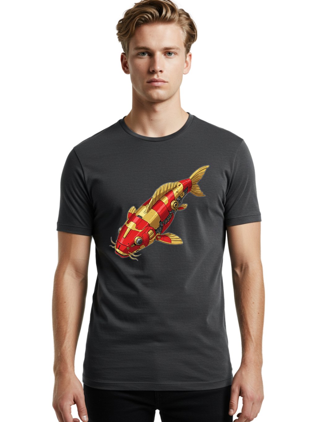 Koi-Fish-Robot Men'S Graphic Tee, 100% Cotton, Comfortable Casual Summer Wear, Machine Washable, Vintage Camera, Old Camera, Antique Camera, Black Camera, Classic Photography, Photography Equipment, Nostalgic Device, Film Camera, Camera Art Baf173