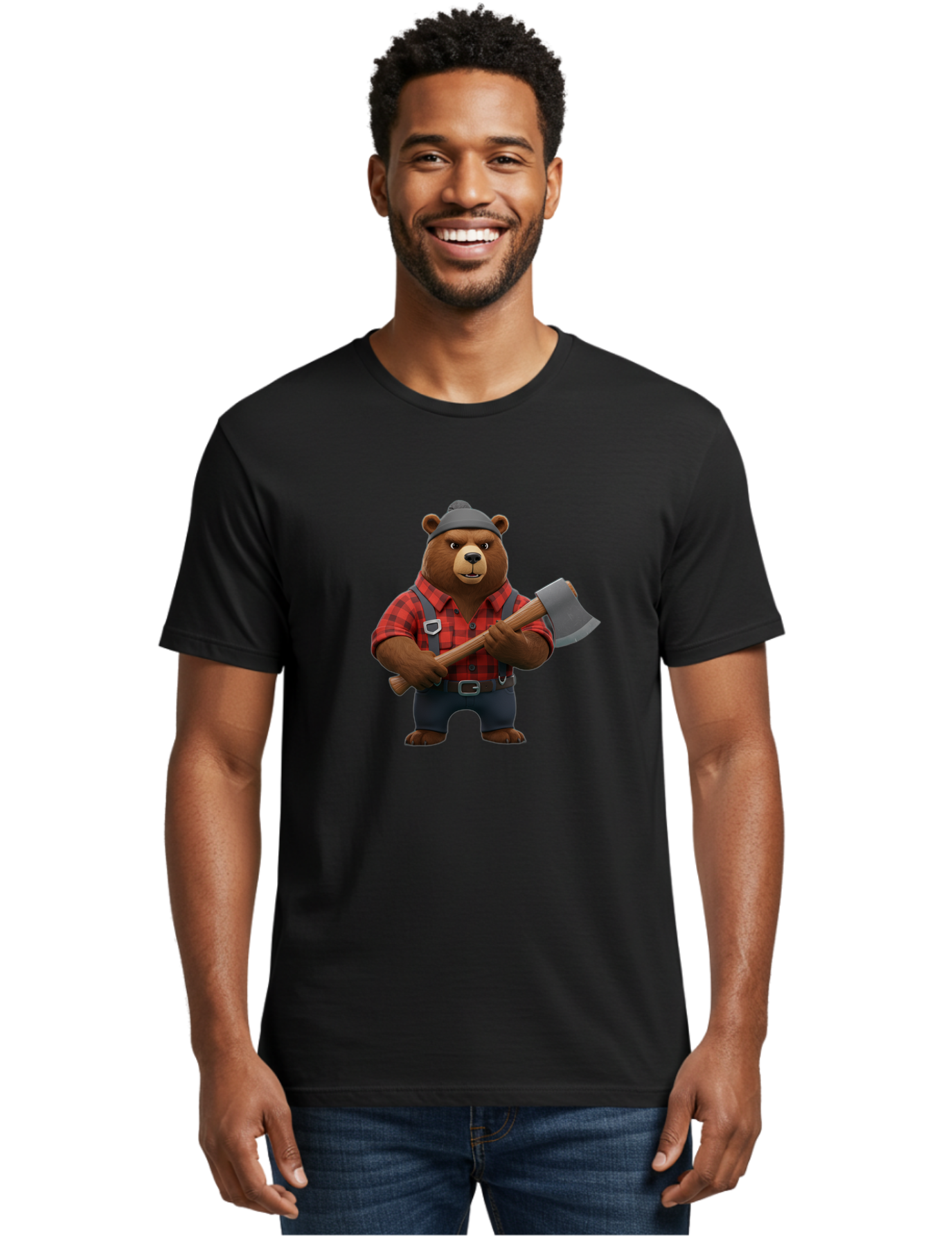 Lumberjack-Bear Men'S Graphic Tee, 100% Cotton, Comfortable Casual Summer Wear, Machine Washable, Vintage Camera, Old Camera, Antique Camera, Black Camera, Classic Photography, Photography Equipment, Nostalgic Device, Film Camera, Camera Art Baf198