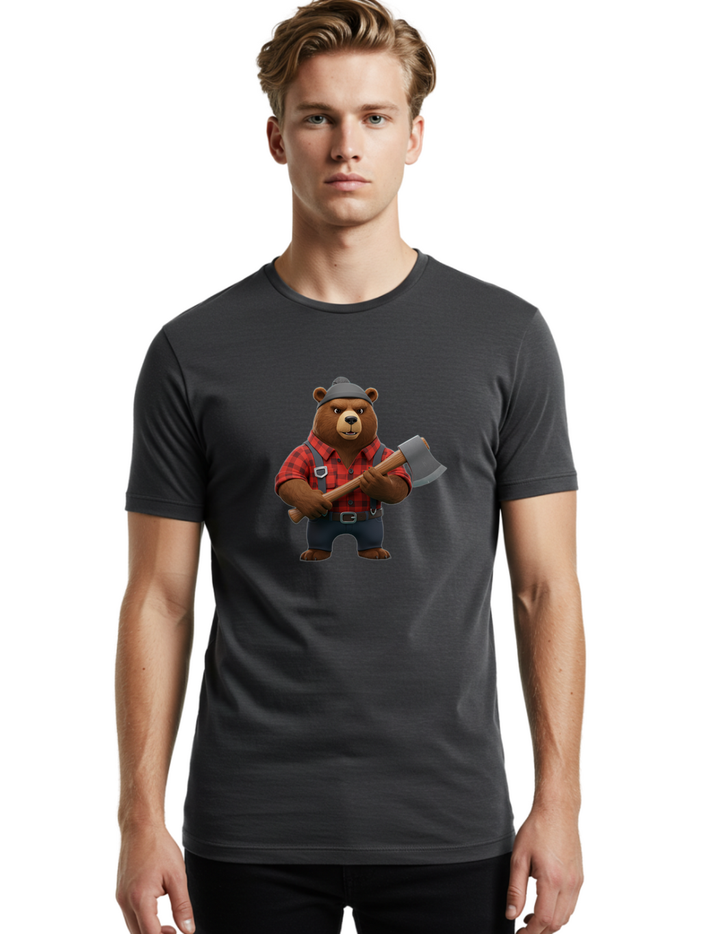Lumberjack-Bear Men'S Graphic Tee, 100% Cotton, Comfortable Casual Summer Wear, Machine Washable, Vintage Camera, Old Camera, Antique Camera, Black Camera, Classic Photography, Photography Equipment, Nostalgic Device, Film Camera, Camera Art Baf198