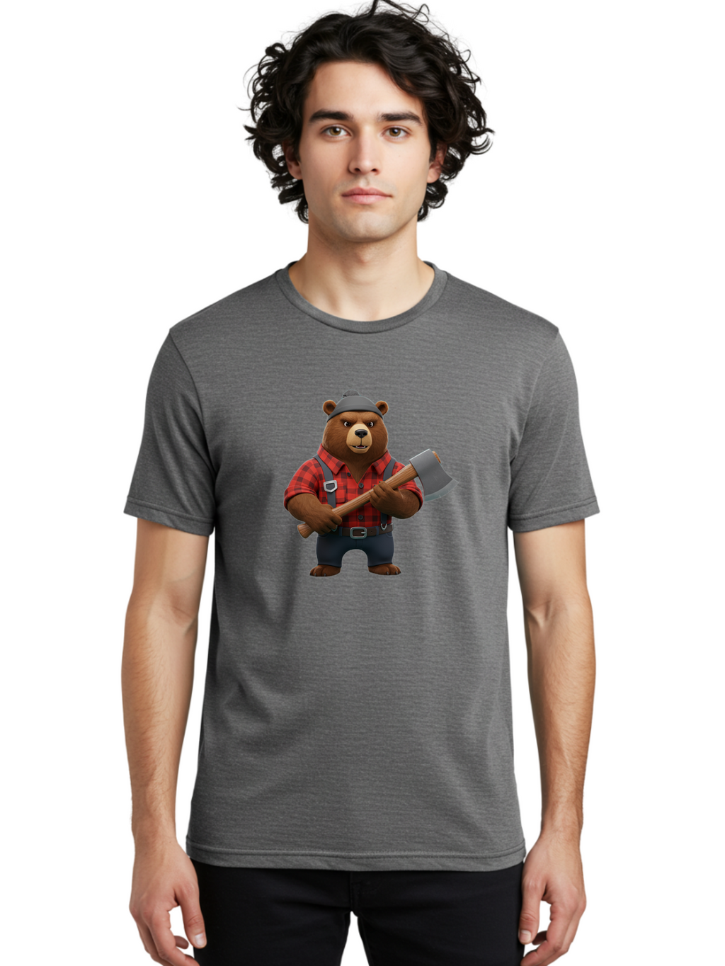 Lumberjack-Bear Men'S Graphic Tee, 100% Cotton, Comfortable Casual Summer Wear, Machine Washable, Vintage Camera, Old Camera, Antique Camera, Black Camera, Classic Photography, Photography Equipment, Nostalgic Device, Film Camera, Camera Art Baf198