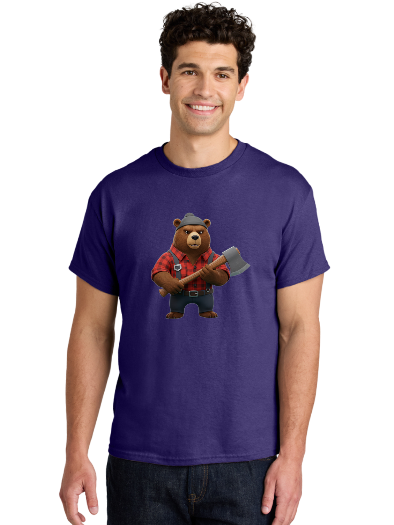 Lumberjack-Bear Men'S Graphic Tee, 100% Cotton, Comfortable Casual Summer Wear, Machine Washable, Vintage Camera, Old Camera, Antique Camera, Black Camera, Classic Photography, Photography Equipment, Nostalgic Device, Film Camera, Camera Art Baf198