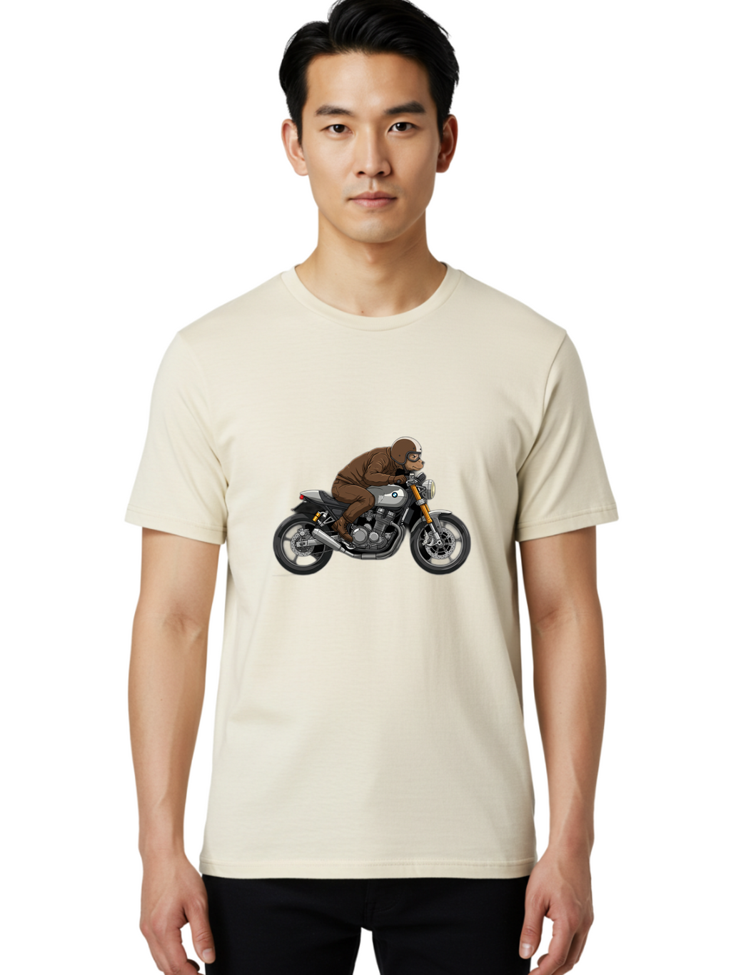 Monkey-On-Bmw-Motorcycle Men'S Graphic Tee, 100% Cotton, Comfortable Casual Summer Wear, Machine Washable, Vintage Camera, Old Camera, Antique Camera, Black Camera, Classic Photography, Photography Equipment, Nostalgic Device, Film Camera, Baf231