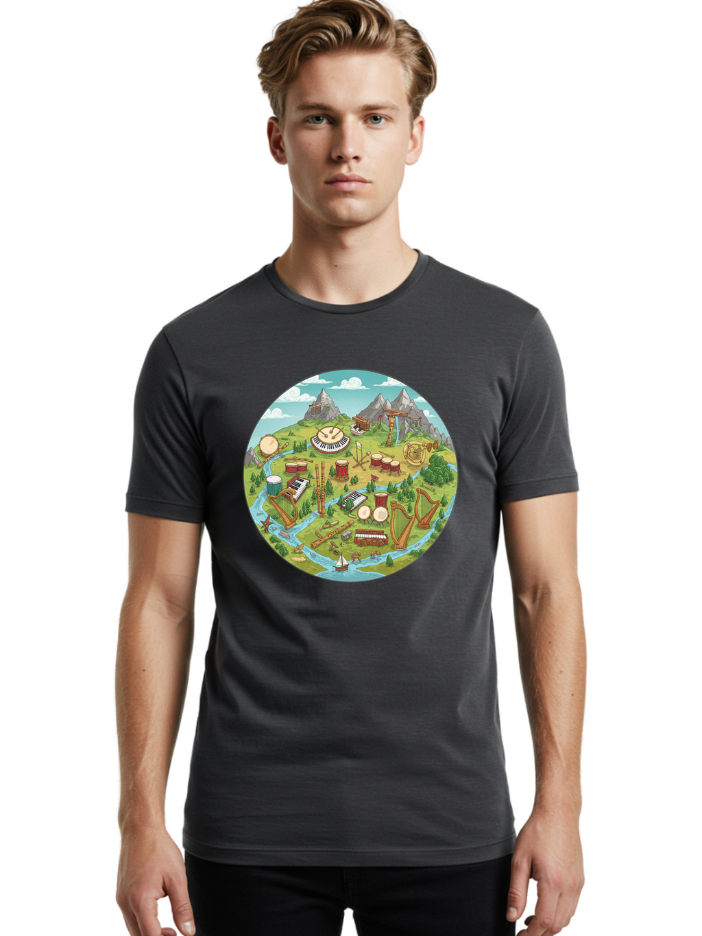 Music-Instruments-Landscape Men'S Graphic Tee, 100% Cotton, Comfortable Casual Summer Wear, Machine Washable, Vintage Camera, Old Camera, Antique Camera, Black Camera, Classic Photography, Photography Equipment, Nostalgic Device, Film Camera, Baf236