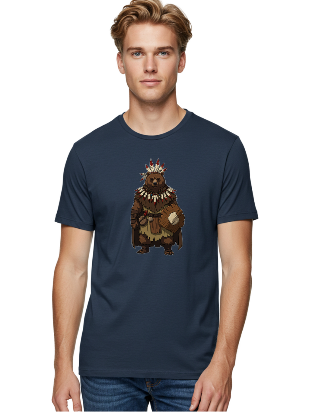 Native-American-Bear-Warrior Men'S Graphic Tee, 100% Cotton, Comfortable Casual Summer Wear, Machine Washable, Vintage Camera, Old Camera, Antique Camera, Black Camera, Classic Photography, Photography Equipment, Nostalgic Device, Film Camera, Baf238