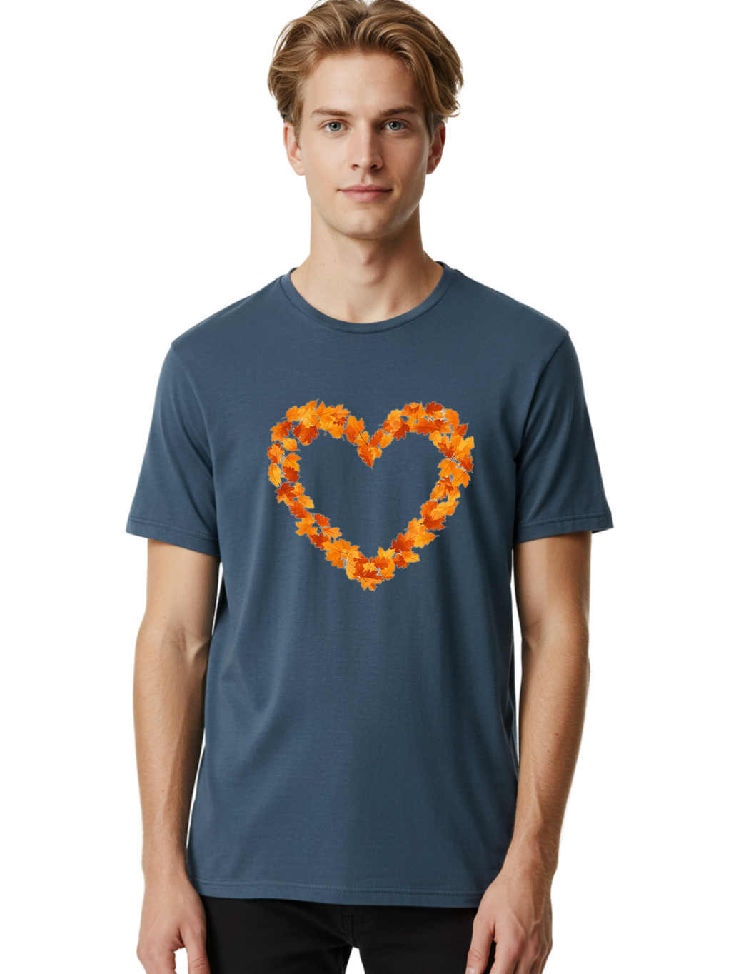Orange-Leaves-Heart Men'S Graphic Tee, 100% Cotton, Comfortable Casual Summer Wear, Machine Washable, Vintage Camera, Old Camera, Antique Camera, Black Camera, Classic Photography, Photography Equipment, Nostalgic Device, Film Camera, Baf244