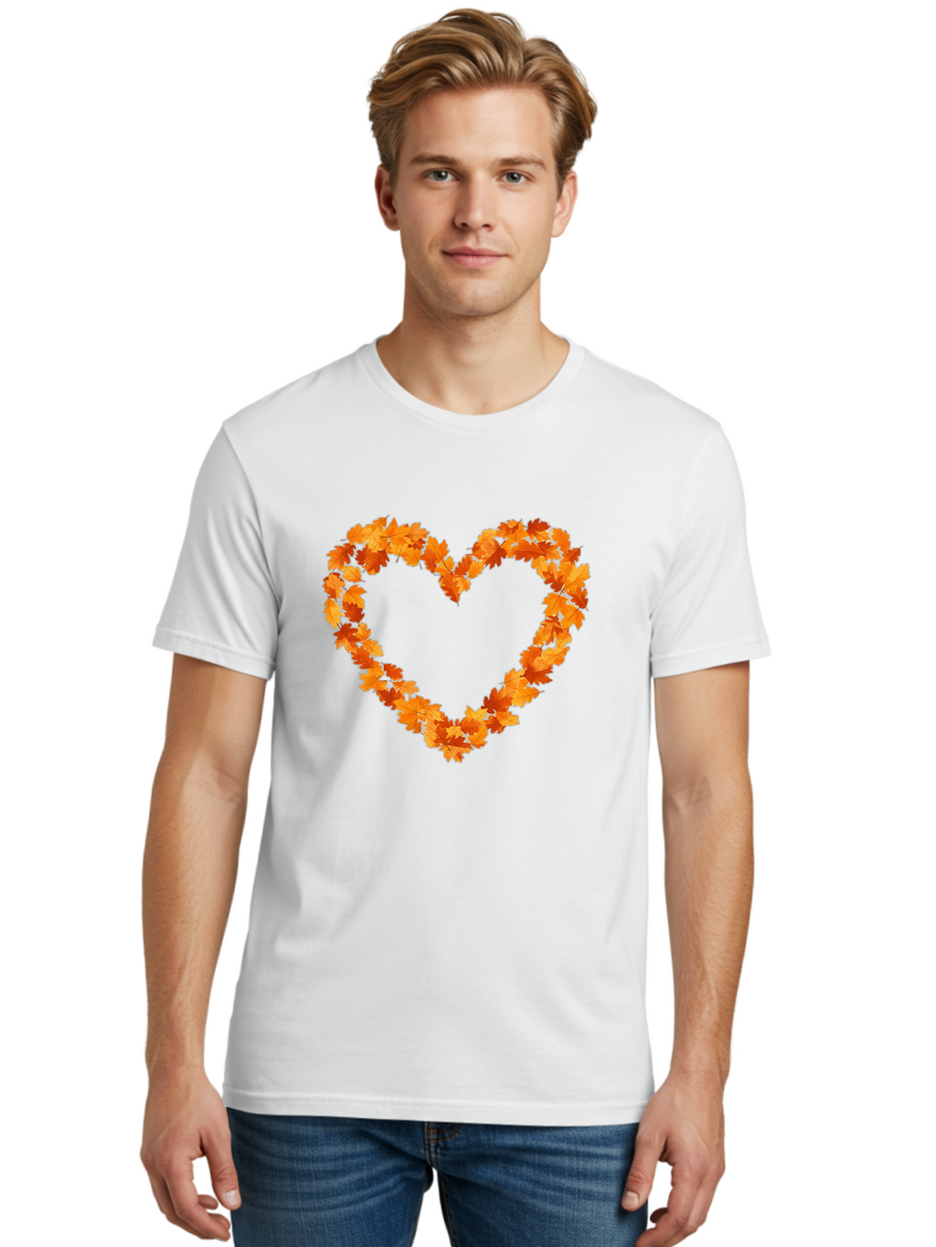 Orange-Leaves-Heart Men'S Graphic Tee, 100% Cotton, Comfortable Casual Summer Wear, Machine Washable, Vintage Camera, Old Camera, Antique Camera, Black Camera, Classic Photography, Photography Equipment, Nostalgic Device, Film Camera, Baf244