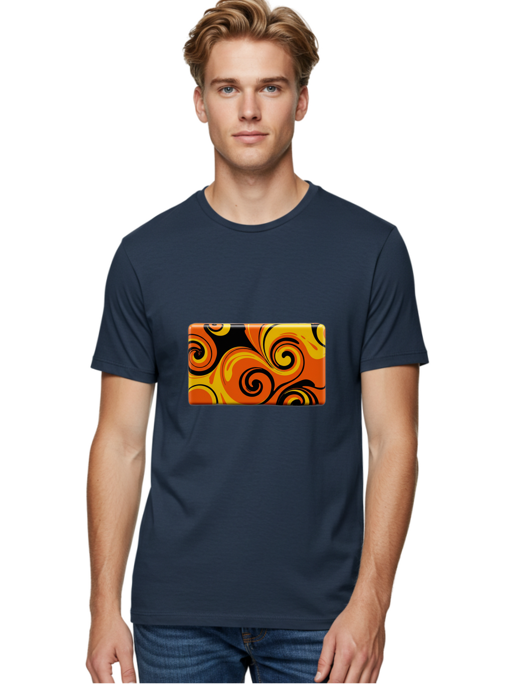 Orange-Swirl-Design Men'S Graphic Tee, 100% Cotton, Comfortable Casual Summer Wear, Machine Washable, Vintage Camera, Old Camera, Antique Camera, Black Camera, Classic Photography, Photography Equipment, Nostalgic Device, Film Camera, Baf245