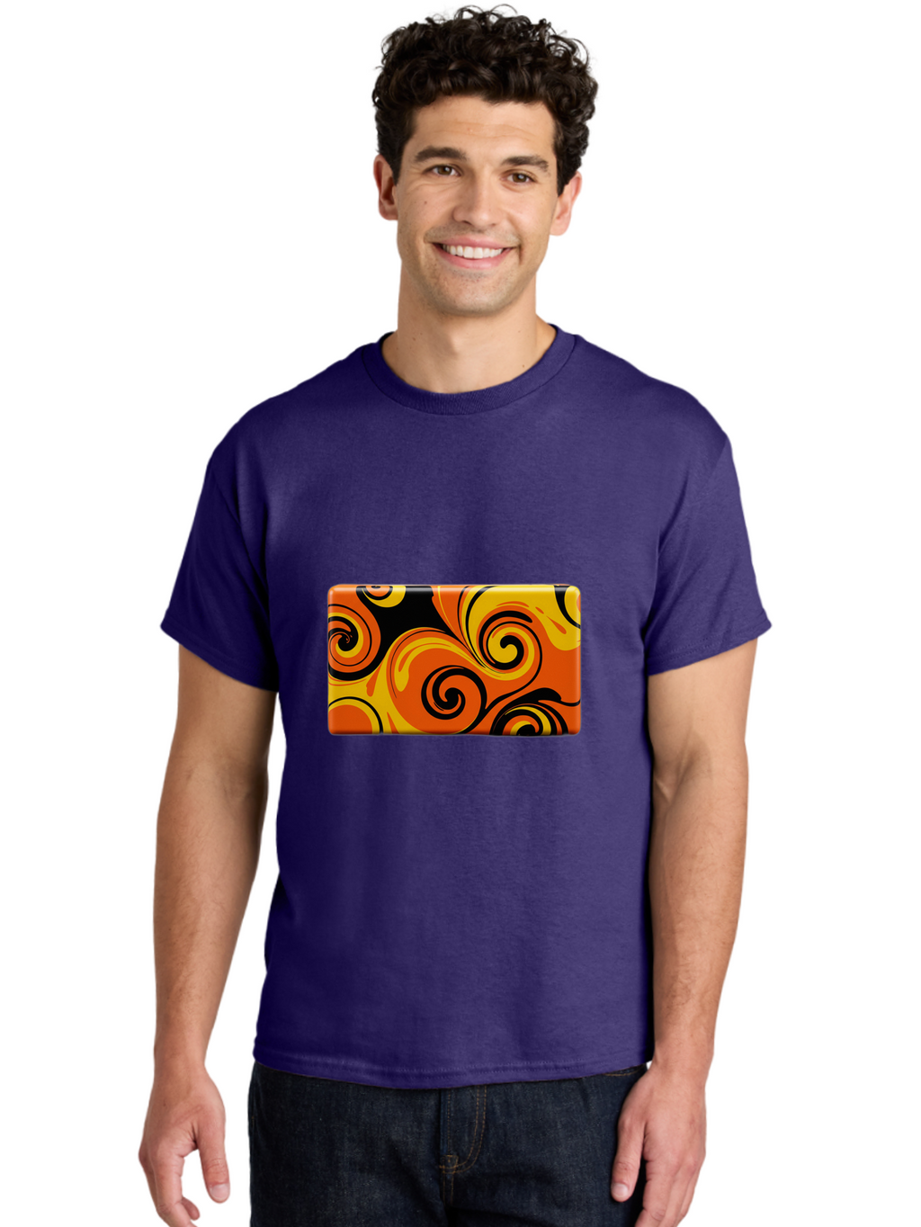 Orange-Swirl-Design Men'S Graphic Tee, 100% Cotton, Comfortable Casual Summer Wear, Machine Washable, Vintage Camera, Old Camera, Antique Camera, Black Camera, Classic Photography, Photography Equipment, Nostalgic Device, Film Camera, Baf245