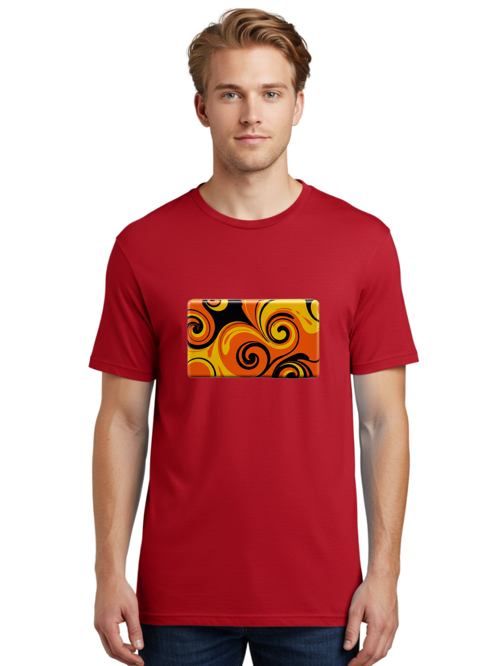 Orange-Swirl-Design Men'S Graphic Tee, 100% Cotton, Comfortable Casual Summer Wear, Machine Washable, Vintage Camera, Old Camera, Antique Camera, Black Camera, Classic Photography, Photography Equipment, Nostalgic Device, Film Camera, Baf245