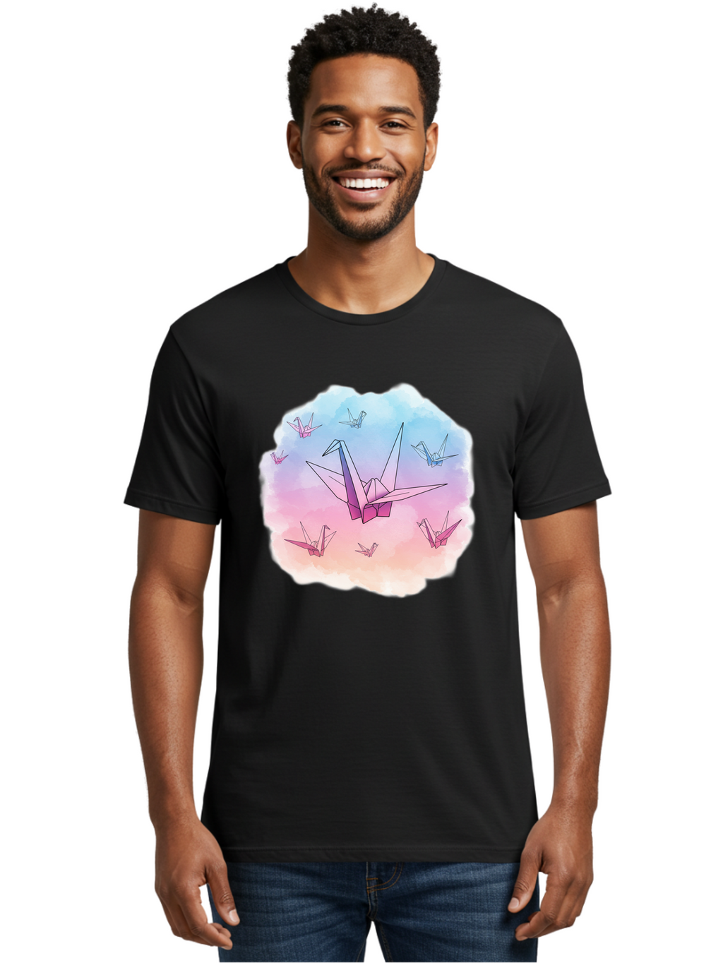 Origami-Cranes-2 Men'S Graphic Tee, 100% Cotton, Comfortable Casual Summer Wear, Machine Washable, Vintage Camera, Old Camera, Antique Camera, Black Camera, Classic Photography, Photography Equipment, Nostalgic Device, Film Camera, Camera Art Baf254