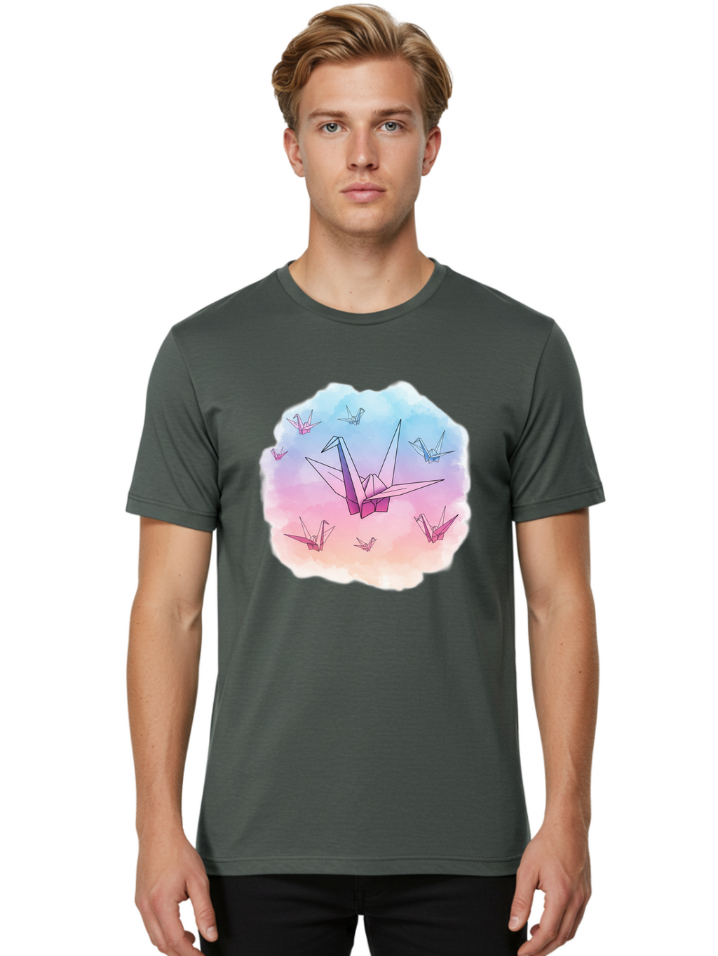 Origami-Cranes-2 Men'S Graphic Tee, 100% Cotton, Comfortable Casual Summer Wear, Machine Washable, Vintage Camera, Old Camera, Antique Camera, Black Camera, Classic Photography, Photography Equipment, Nostalgic Device, Film Camera, Camera Art Baf254