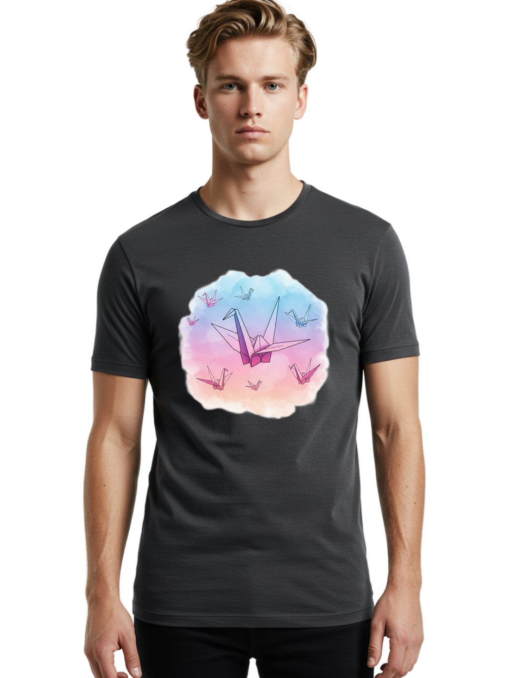 Origami-Cranes-2 Men'S Graphic Tee, 100% Cotton, Comfortable Casual Summer Wear, Machine Washable, Vintage Camera, Old Camera, Antique Camera, Black Camera, Classic Photography, Photography Equipment, Nostalgic Device, Film Camera, Camera Art Baf254