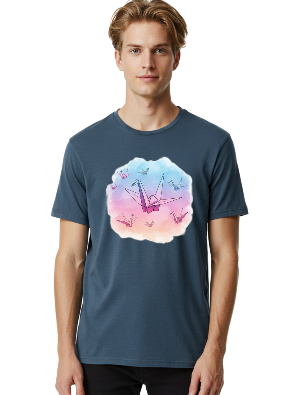 Origami-Cranes-2 Men'S Graphic Tee, 100% Cotton, Comfortable Casual Summer Wear, Machine Washable, Vintage Camera, Old Camera, Antique Camera, Black Camera, Classic Photography, Photography Equipment, Nostalgic Device, Film Camera, Camera Art Baf254