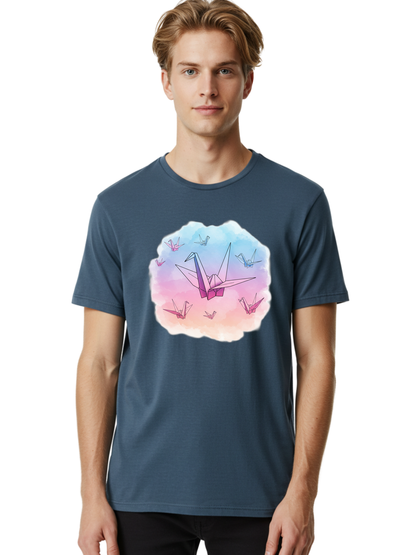 Origami-Cranes-2 Men'S Graphic Tee, 100% Cotton, Comfortable Casual Summer Wear, Machine Washable, Vintage Camera, Old Camera, Antique Camera, Black Camera, Classic Photography, Photography Equipment, Nostalgic Device, Film Camera, Camera Art Baf254