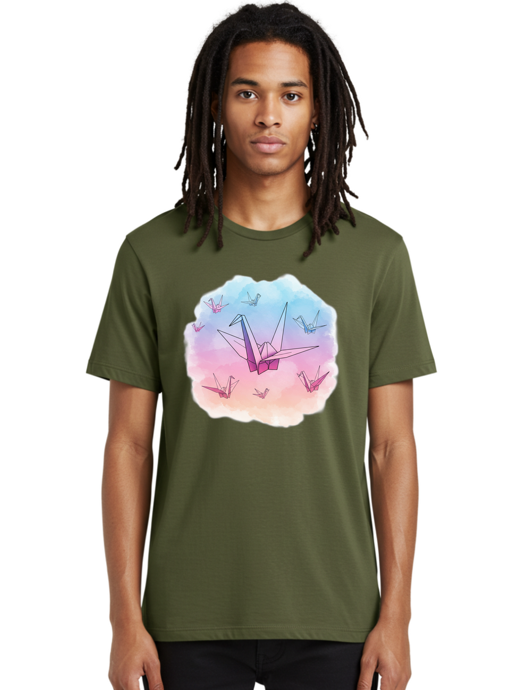 Origami-Cranes-2 Men'S Graphic Tee, 100% Cotton, Comfortable Casual Summer Wear, Machine Washable, Vintage Camera, Old Camera, Antique Camera, Black Camera, Classic Photography, Photography Equipment, Nostalgic Device, Film Camera, Camera Art Baf254