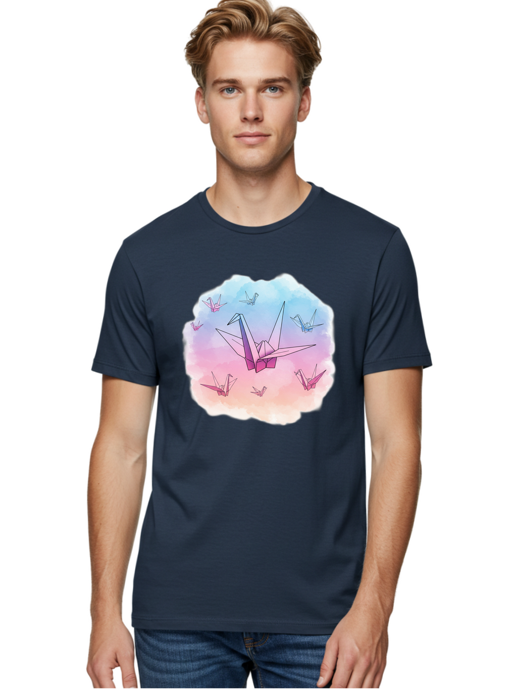 Origami-Cranes-2 Men'S Graphic Tee, 100% Cotton, Comfortable Casual Summer Wear, Machine Washable, Vintage Camera, Old Camera, Antique Camera, Black Camera, Classic Photography, Photography Equipment, Nostalgic Device, Film Camera, Camera Art Baf254