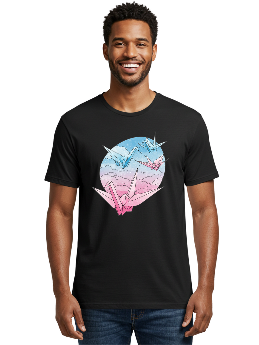 Origami-Cranes-3 Men'S Graphic Tee, 100% Cotton, Comfortable Casual Summer Wear, Machine Washable, Vintage Camera, Old Camera, Antique Camera, Black Camera, Classic Photography, Photography Equipment, Nostalgic Device, Film Camera, Camera Art Baf255
