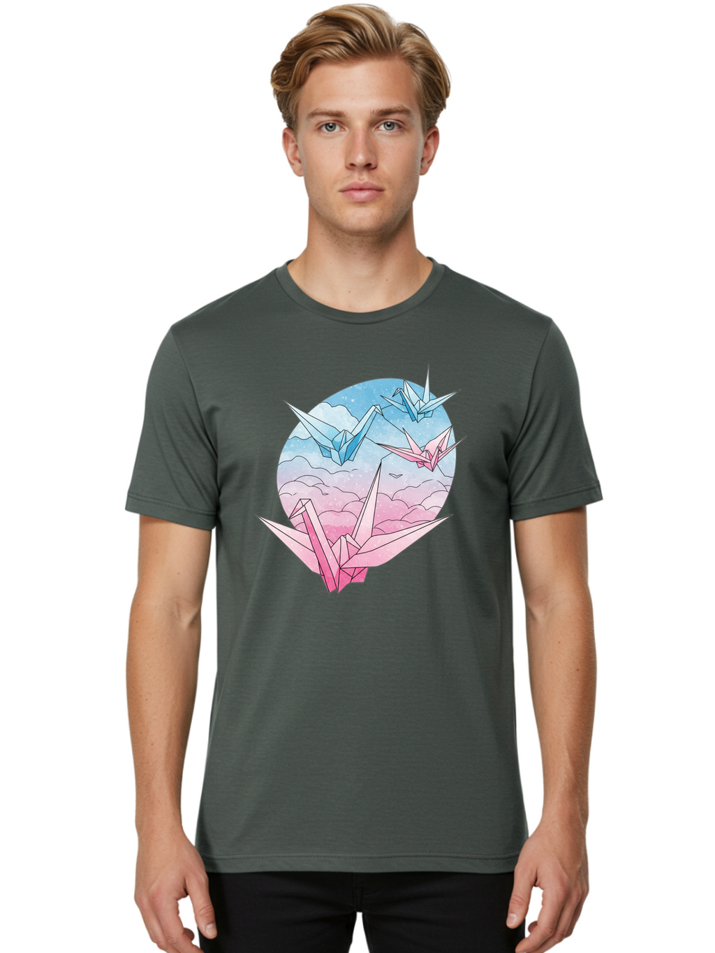 Origami-Cranes-3 Men'S Graphic Tee, 100% Cotton, Comfortable Casual Summer Wear, Machine Washable, Vintage Camera, Old Camera, Antique Camera, Black Camera, Classic Photography, Photography Equipment, Nostalgic Device, Film Camera, Camera Art Baf255