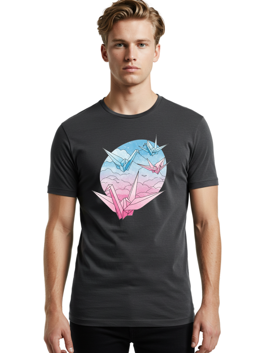 Origami-Cranes-3 Men'S Graphic Tee, 100% Cotton, Comfortable Casual Summer Wear, Machine Washable, Vintage Camera, Old Camera, Antique Camera, Black Camera, Classic Photography, Photography Equipment, Nostalgic Device, Film Camera, Camera Art Baf255