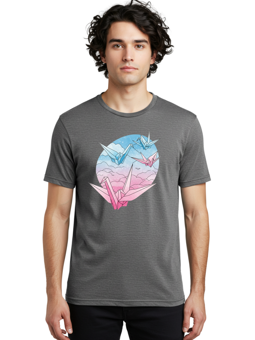 Origami-Cranes-3 Men'S Graphic Tee, 100% Cotton, Comfortable Casual Summer Wear, Machine Washable, Vintage Camera, Old Camera, Antique Camera, Black Camera, Classic Photography, Photography Equipment, Nostalgic Device, Film Camera, Camera Art Baf255