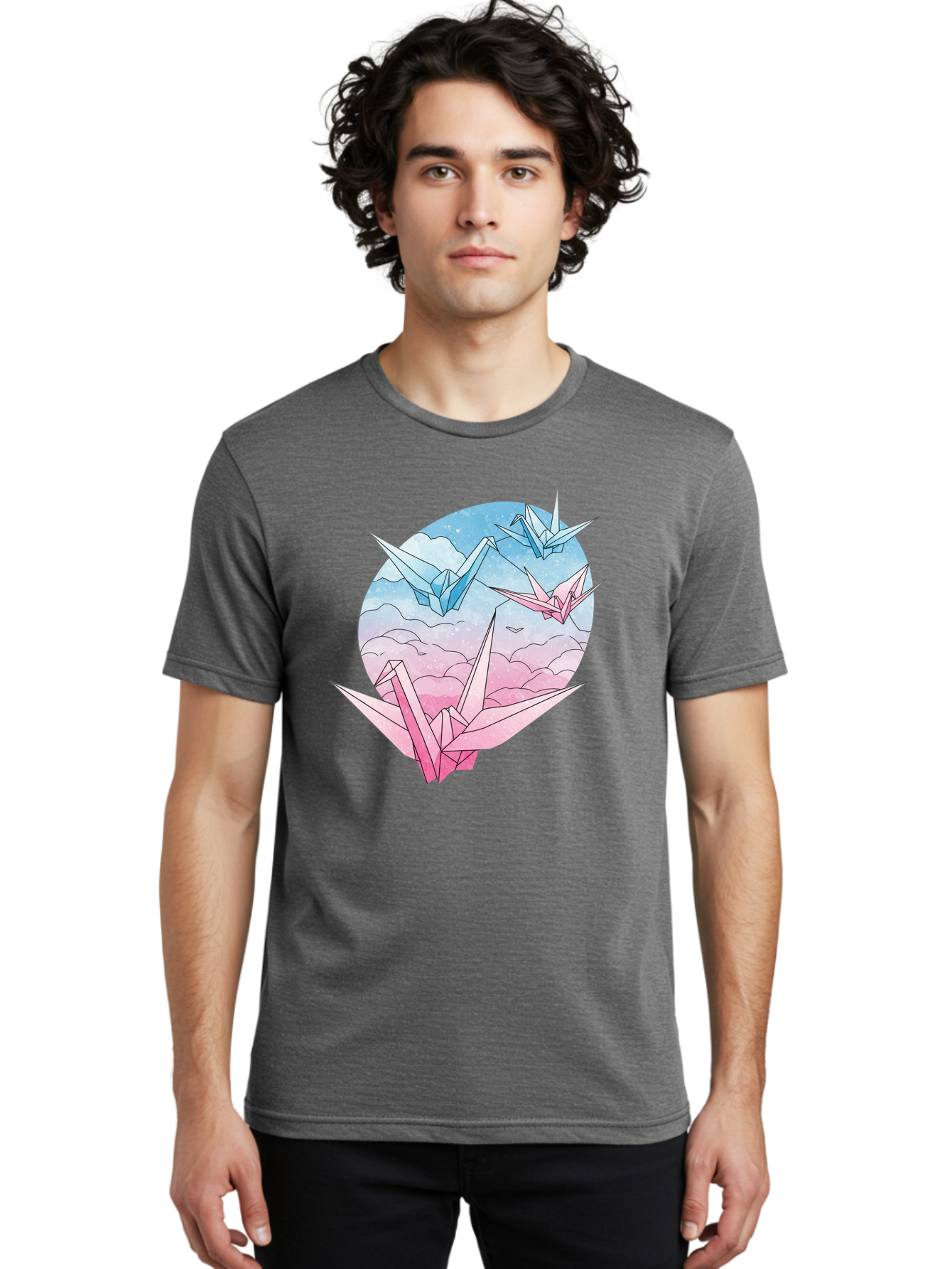 Origami-Cranes-3 Men'S Graphic Tee, 100% Cotton, Comfortable Casual Summer Wear, Machine Washable, Vintage Camera, Old Camera, Antique Camera, Black Camera, Classic Photography, Photography Equipment, Nostalgic Device, Film Camera, Camera Art Baf255