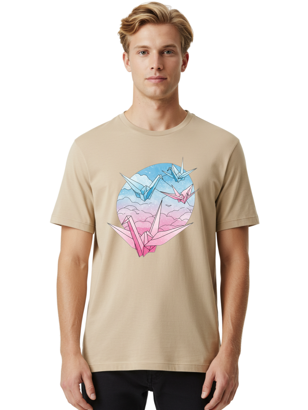 Origami-Cranes-3 Men'S Graphic Tee, 100% Cotton, Comfortable Casual Summer Wear, Machine Washable, Vintage Camera, Old Camera, Antique Camera, Black Camera, Classic Photography, Photography Equipment, Nostalgic Device, Film Camera, Camera Art Baf255