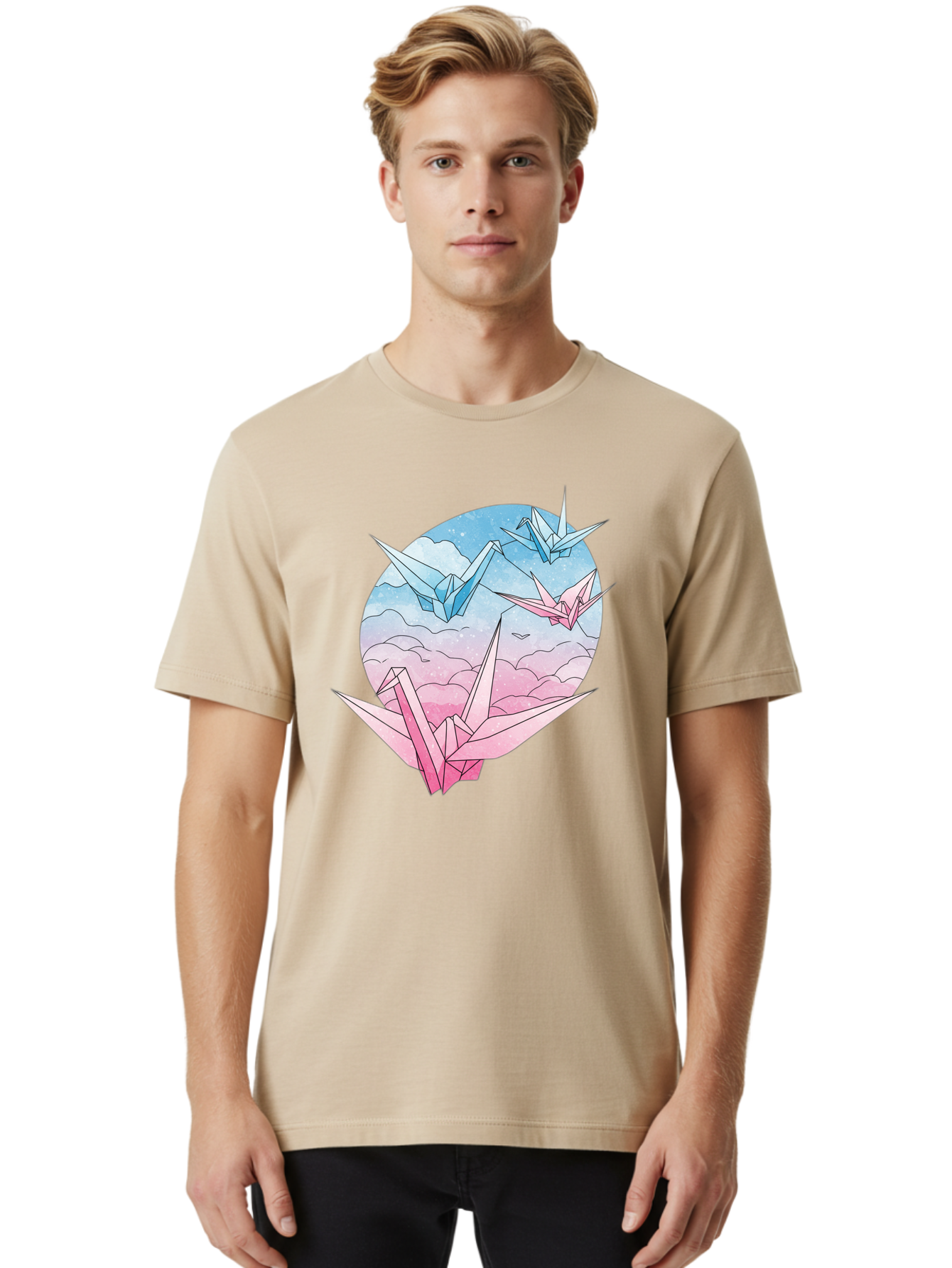 Origami-Cranes-3 Men'S Graphic Tee, 100% Cotton, Comfortable Casual Summer Wear, Machine Washable, Vintage Camera, Old Camera, Antique Camera, Black Camera, Classic Photography, Photography Equipment, Nostalgic Device, Film Camera, Camera Art Baf255