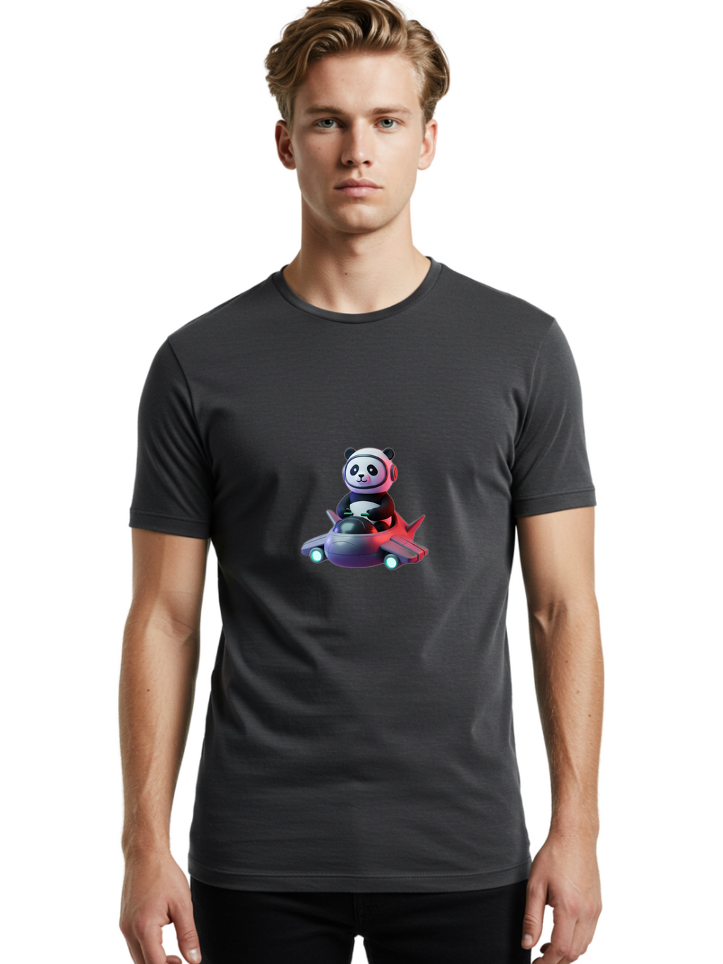 Panda-Pilot-2 Men'S Graphic Tee, 100% Cotton, Comfortable Casual Summer Wear, Machine Washable, Vintage Camera, Old Camera, Antique Camera, Black Camera, Classic Photography, Photography Equipment, Nostalgic Device, Film Camera, Camera Art Baf313