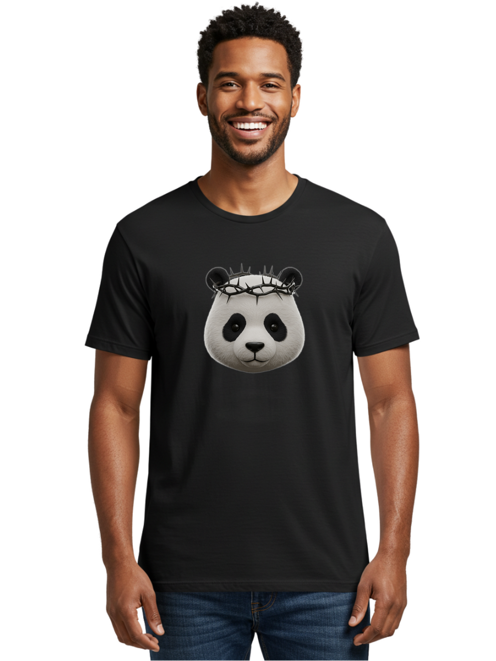 Panda-With-Crown-Of-Thorns-1 Men'S Graphic Tee, 100% Cotton, Comfortable Casual Summer Wear, Machine Washable, Vintage Camera, Old Camera, Antique Camera, Black Camera, Classic Photography, Photography Equipment, Nostalgic Device, Film Camera, Baf331