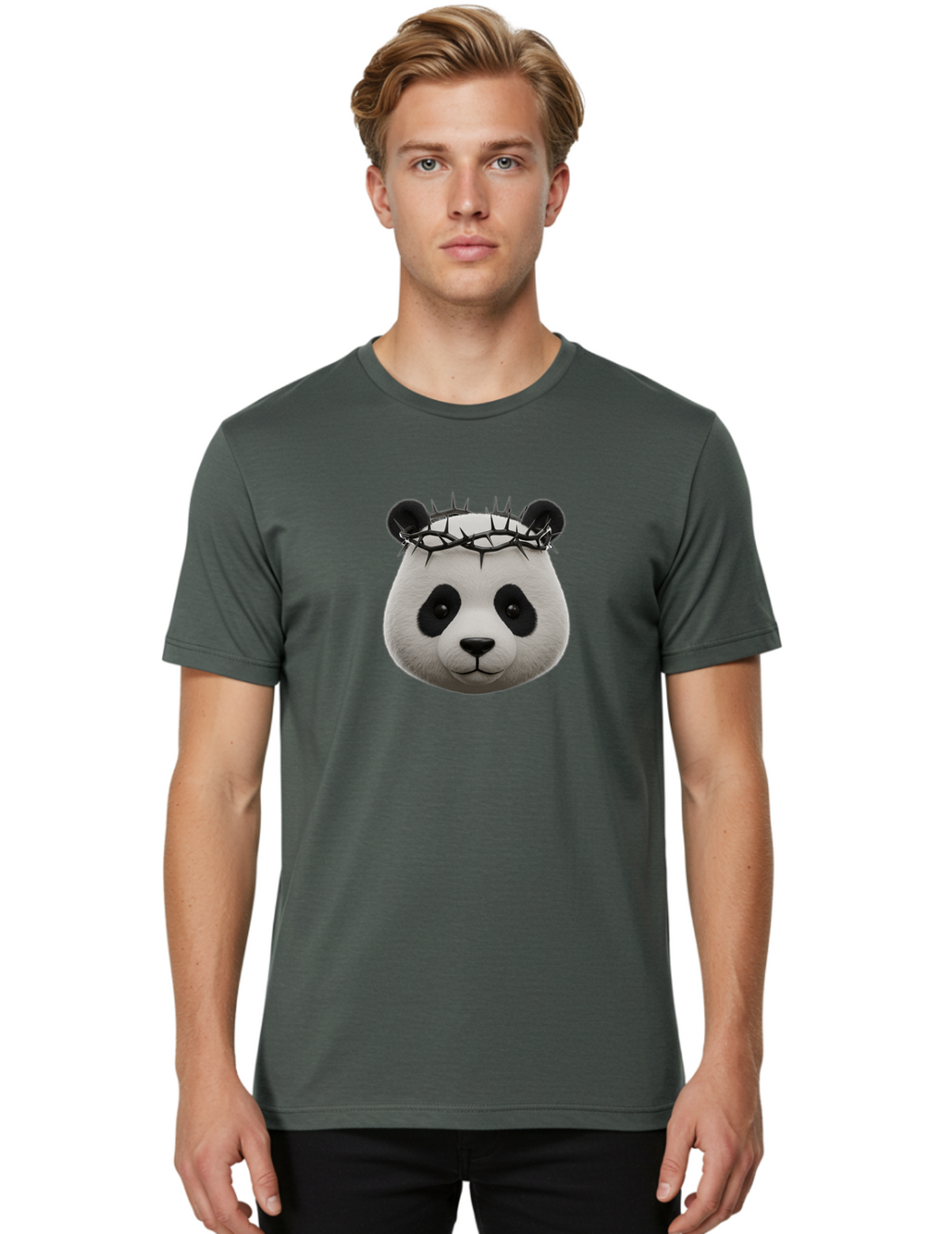 Panda-With-Crown-Of-Thorns-1 Men'S Graphic Tee, 100% Cotton, Comfortable Casual Summer Wear, Machine Washable, Vintage Camera, Old Camera, Antique Camera, Black Camera, Classic Photography, Photography Equipment, Nostalgic Device, Film Camera, Baf331