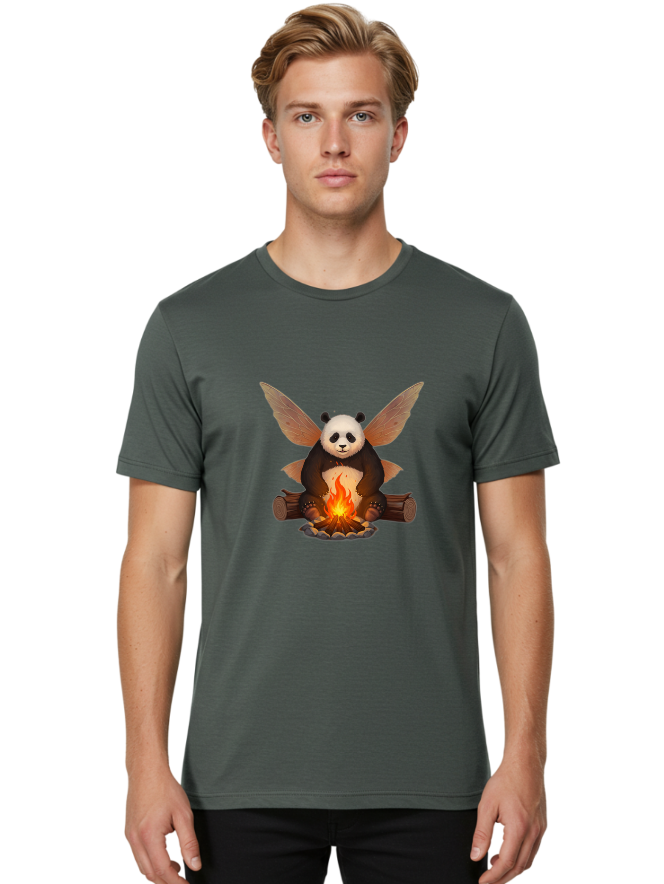 Panda-With-Wings-By-Campfire Men'S Graphic Tee, 100% Cotton, Comfortable Casual Summer Wear, Machine Washable, Vintage Camera, Old Camera, Antique Camera, Black Camera, Classic Photography, Photography Equipment, Nostalgic Device, Film Camera, Baf340