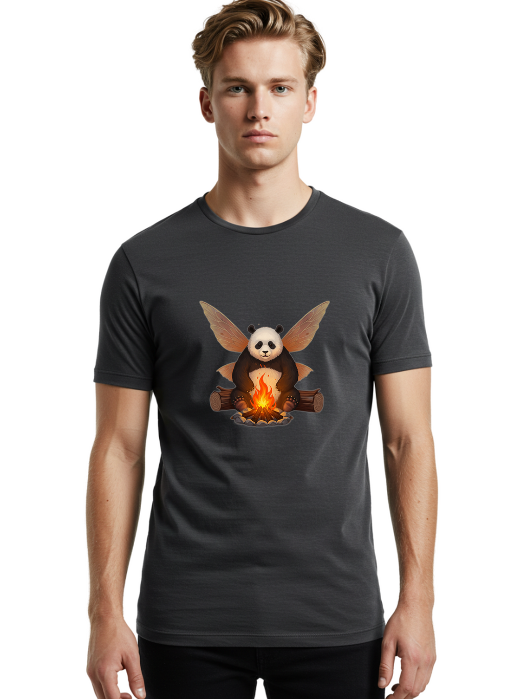Panda-With-Wings-By-Campfire Men'S Graphic Tee, 100% Cotton, Comfortable Casual Summer Wear, Machine Washable, Vintage Camera, Old Camera, Antique Camera, Black Camera, Classic Photography, Photography Equipment, Nostalgic Device, Film Camera, Baf340