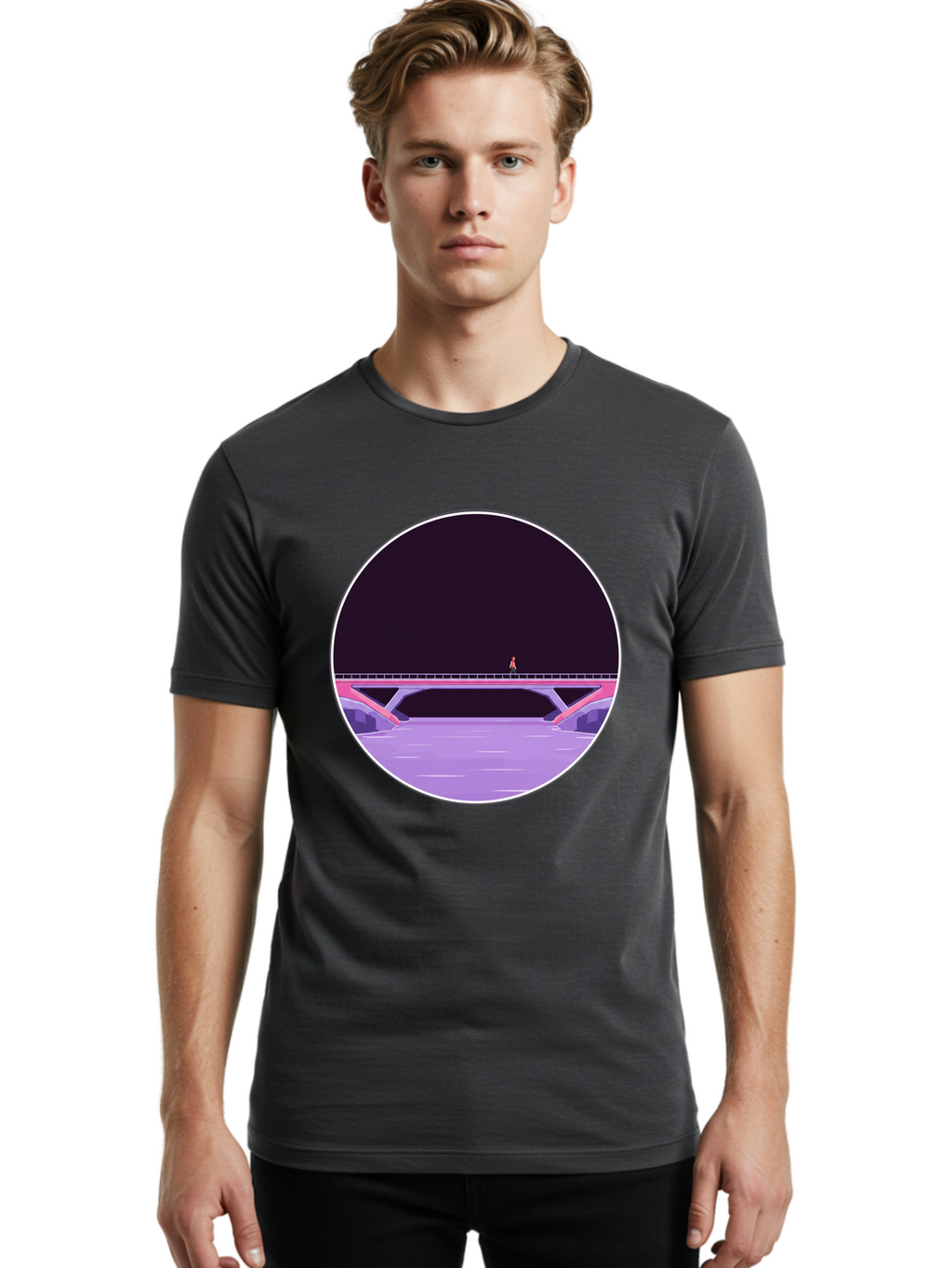 Person-On-Bridge Men'S Graphic Tee, 100% Cotton, Comfortable Casual Summer Wear, Machine Washable, Vintage Camera, Old Camera, Antique Camera, Black Camera, Classic Photography, Photography Equipment, Nostalgic Device, Film Camera, Camera Art Baf345