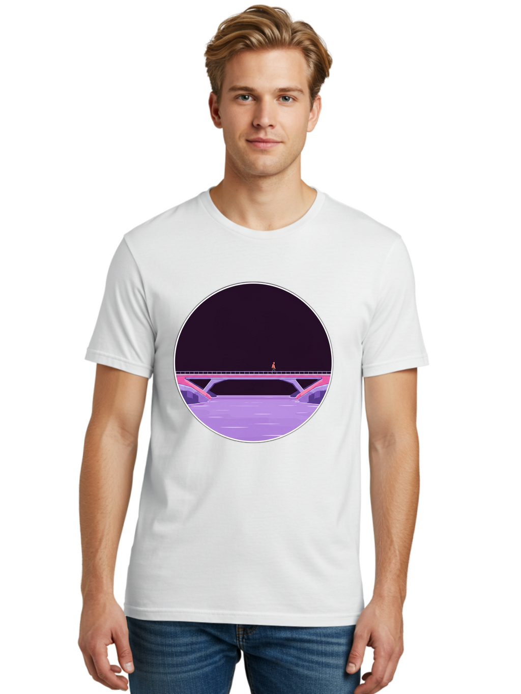 Person-On-Bridge Men'S Graphic Tee, 100% Cotton, Comfortable Casual Summer Wear, Machine Washable, Vintage Camera, Old Camera, Antique Camera, Black Camera, Classic Photography, Photography Equipment, Nostalgic Device, Film Camera, Camera Art Baf345