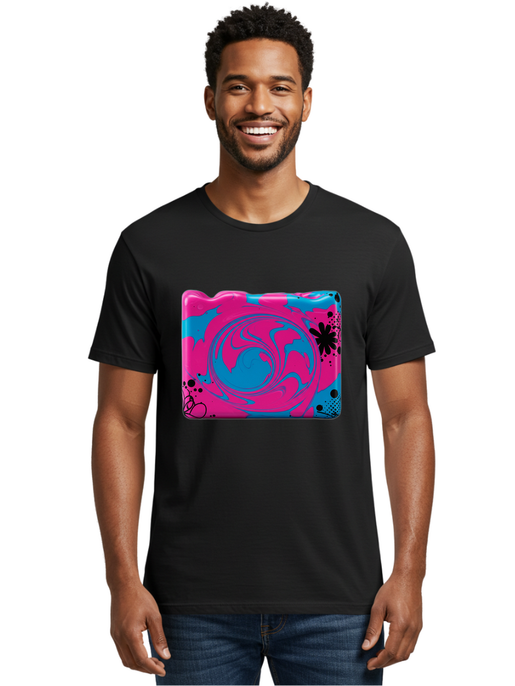 Pink-Blue-Swirl Men'S Graphic Tee, 100% Cotton, Comfortable Casual Summer Wear, Machine Washable, Vintage Camera, Old Camera, Antique Camera, Black Camera, Classic Photography, Photography Equipment, Nostalgic Device, Film Camera, Camera Art Baf349