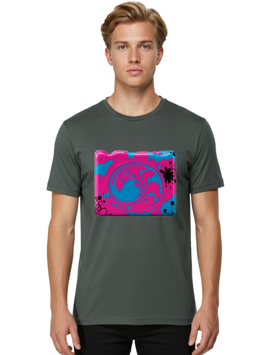 Pink-Blue-Swirl Men'S Graphic Tee, 100% Cotton, Comfortable Casual Summer Wear, Machine Washable, Vintage Camera, Old Camera, Antique Camera, Black Camera, Classic Photography, Photography Equipment, Nostalgic Device, Film Camera, Camera Art Baf349