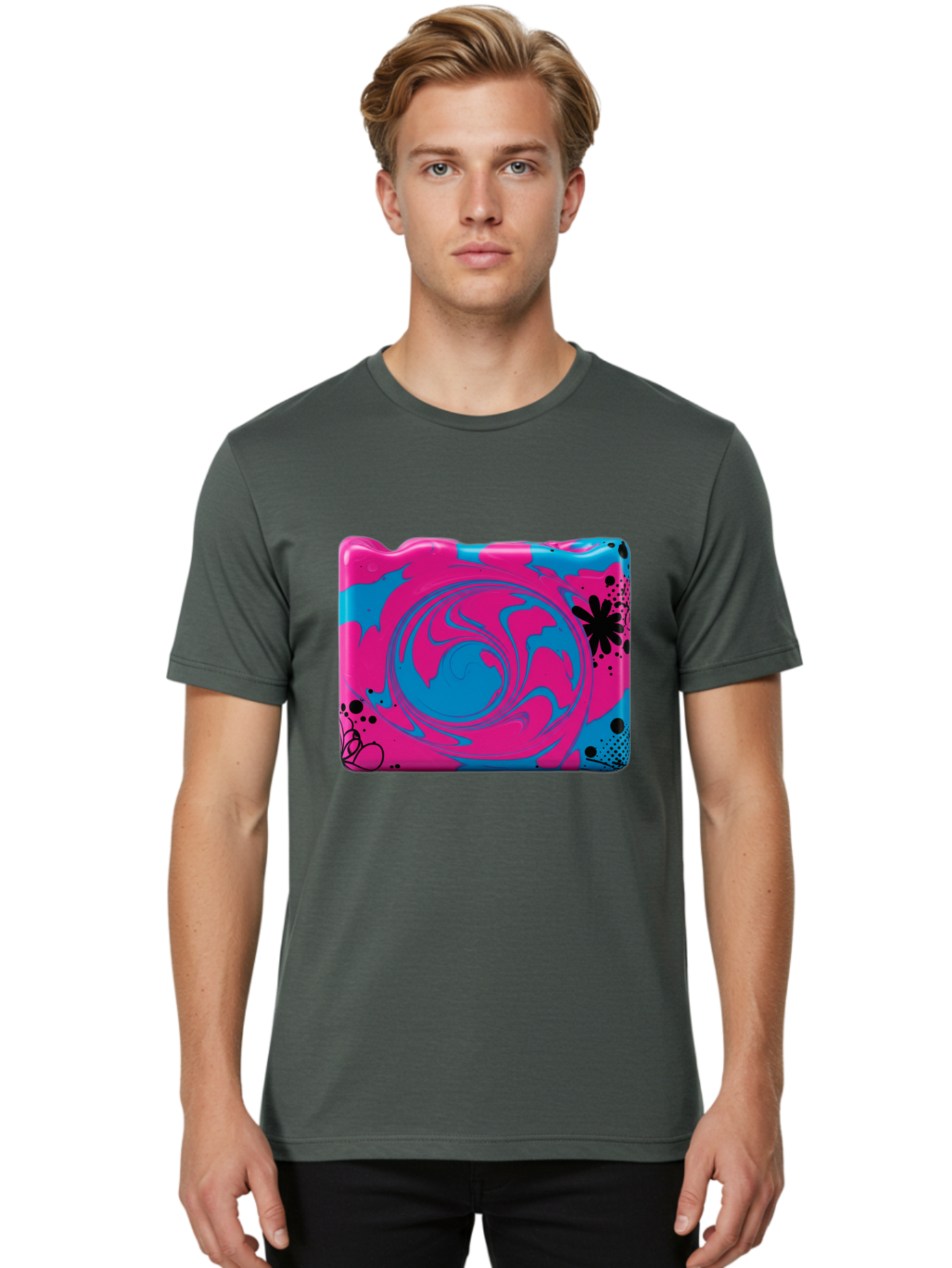 Pink-Blue-Swirl Men'S Graphic Tee, 100% Cotton, Comfortable Casual Summer Wear, Machine Washable, Vintage Camera, Old Camera, Antique Camera, Black Camera, Classic Photography, Photography Equipment, Nostalgic Device, Film Camera, Camera Art Baf349