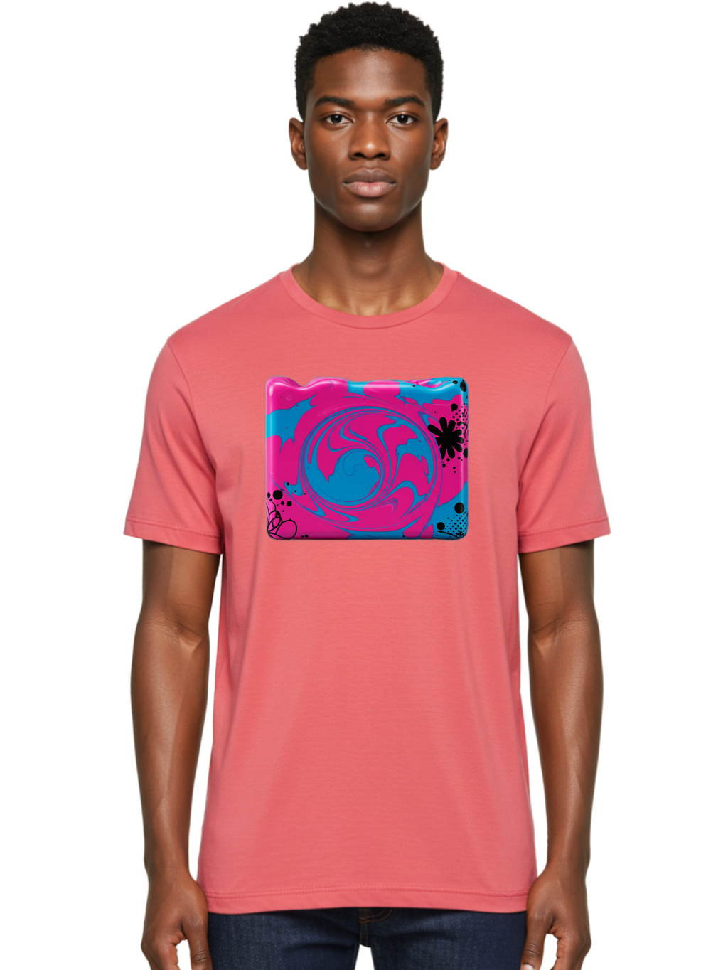 Pink-Blue-Swirl Men'S Graphic Tee, 100% Cotton, Comfortable Casual Summer Wear, Machine Washable, Vintage Camera, Old Camera, Antique Camera, Black Camera, Classic Photography, Photography Equipment, Nostalgic Device, Film Camera, Camera Art Baf349