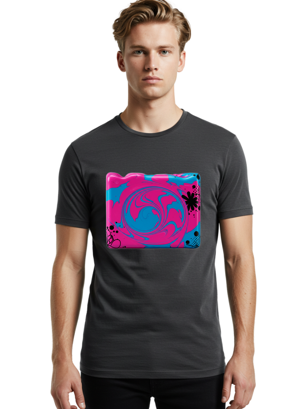 Pink-Blue-Swirl Men'S Graphic Tee, 100% Cotton, Comfortable Casual Summer Wear, Machine Washable, Vintage Camera, Old Camera, Antique Camera, Black Camera, Classic Photography, Photography Equipment, Nostalgic Device, Film Camera, Camera Art Baf349