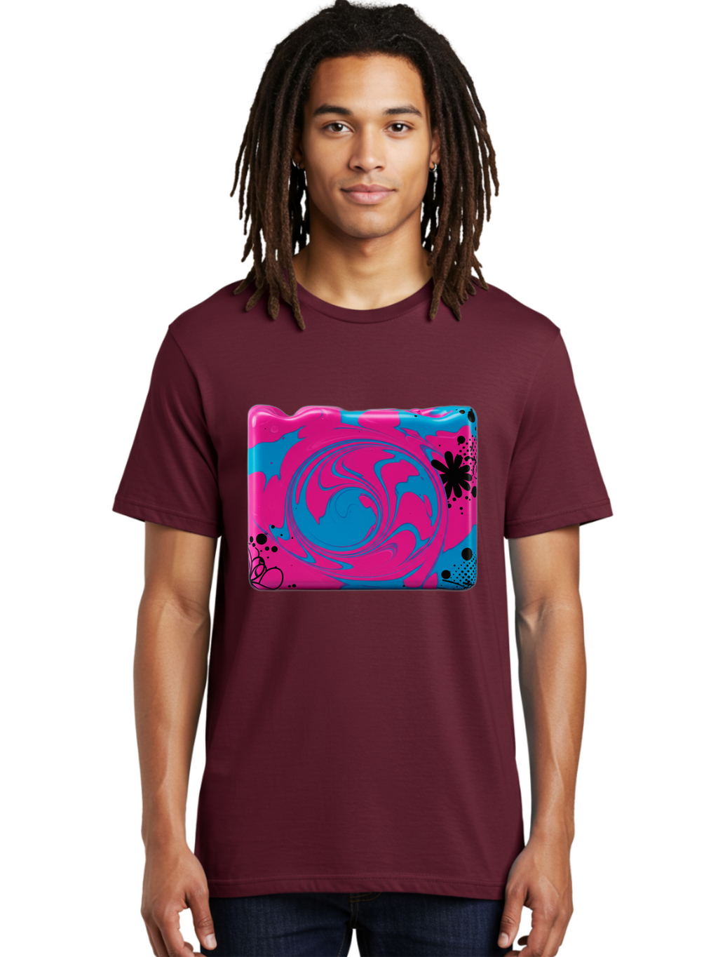 Pink-Blue-Swirl Men'S Graphic Tee, 100% Cotton, Comfortable Casual Summer Wear, Machine Washable, Vintage Camera, Old Camera, Antique Camera, Black Camera, Classic Photography, Photography Equipment, Nostalgic Device, Film Camera, Camera Art Baf349