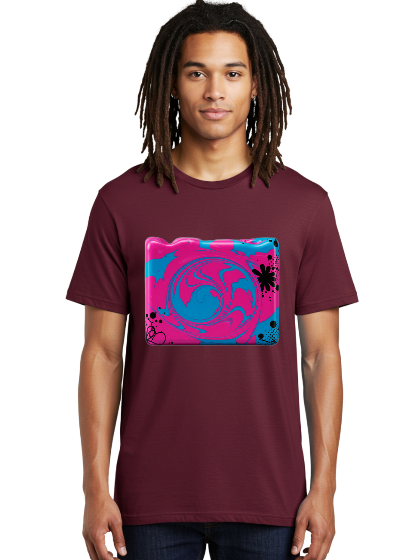 Pink-Blue-Swirl Men'S Graphic Tee, 100% Cotton, Comfortable Casual Summer Wear, Machine Washable, Vintage Camera, Old Camera, Antique Camera, Black Camera, Classic Photography, Photography Equipment, Nostalgic Device, Film Camera, Camera Art Baf349