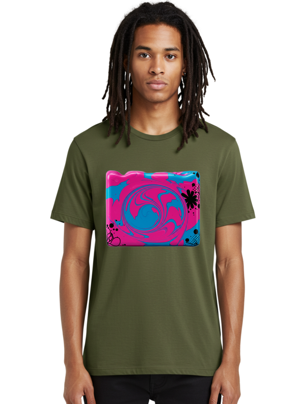 Pink-Blue-Swirl Men'S Graphic Tee, 100% Cotton, Comfortable Casual Summer Wear, Machine Washable, Vintage Camera, Old Camera, Antique Camera, Black Camera, Classic Photography, Photography Equipment, Nostalgic Device, Film Camera, Camera Art Baf349