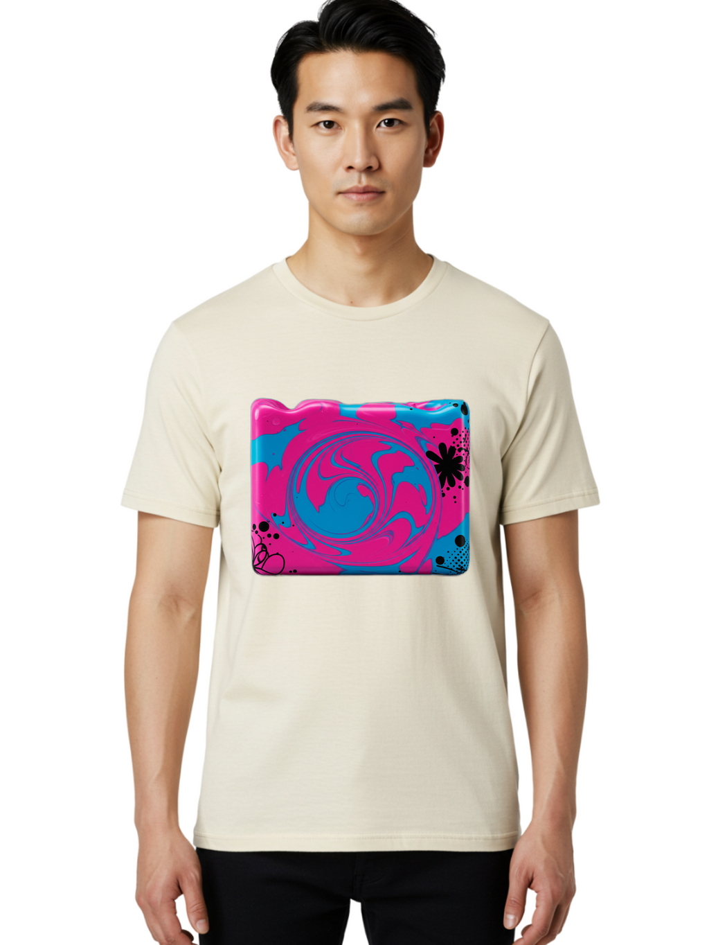 Pink-Blue-Swirl Men'S Graphic Tee, 100% Cotton, Comfortable Casual Summer Wear, Machine Washable, Vintage Camera, Old Camera, Antique Camera, Black Camera, Classic Photography, Photography Equipment, Nostalgic Device, Film Camera, Camera Art Baf349