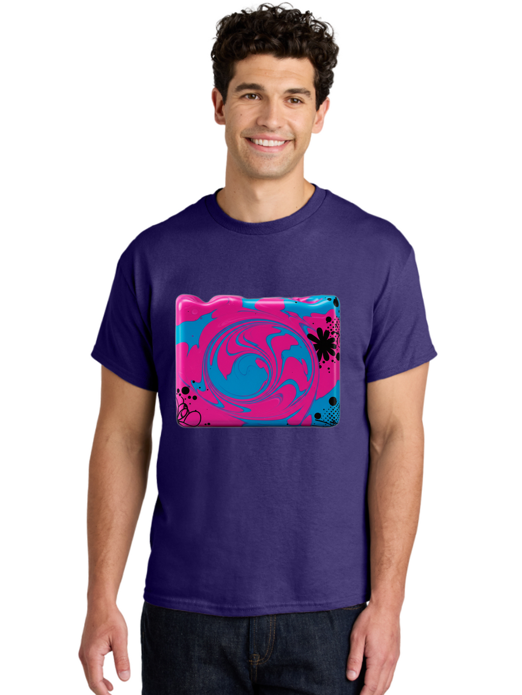 Pink-Blue-Swirl Men'S Graphic Tee, 100% Cotton, Comfortable Casual Summer Wear, Machine Washable, Vintage Camera, Old Camera, Antique Camera, Black Camera, Classic Photography, Photography Equipment, Nostalgic Device, Film Camera, Camera Art Baf349