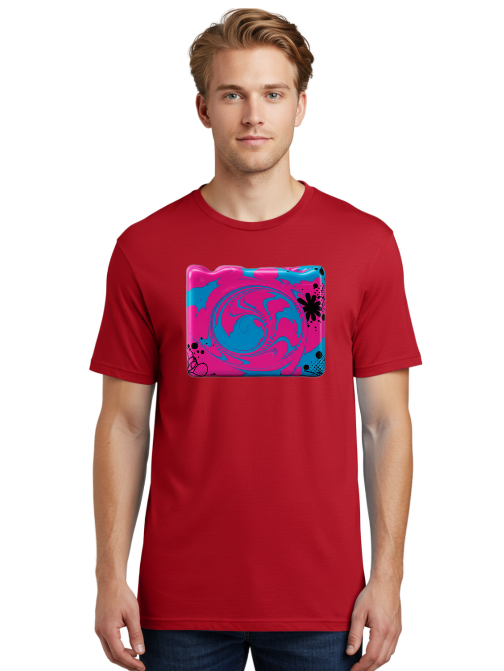 Pink-Blue-Swirl Men'S Graphic Tee, 100% Cotton, Comfortable Casual Summer Wear, Machine Washable, Vintage Camera, Old Camera, Antique Camera, Black Camera, Classic Photography, Photography Equipment, Nostalgic Device, Film Camera, Camera Art Baf349