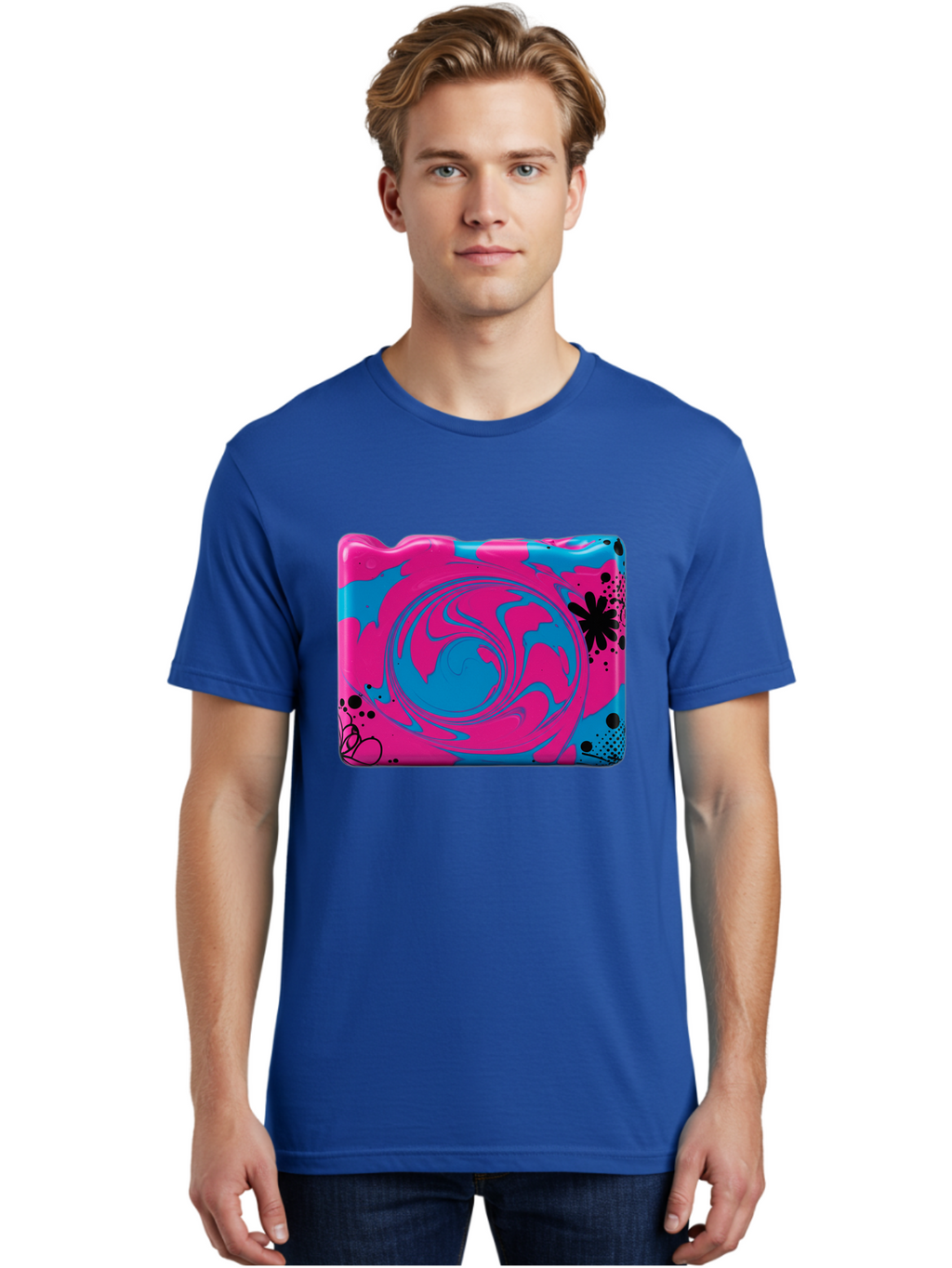 Pink-Blue-Swirl Men'S Graphic Tee, 100% Cotton, Comfortable Casual Summer Wear, Machine Washable, Vintage Camera, Old Camera, Antique Camera, Black Camera, Classic Photography, Photography Equipment, Nostalgic Device, Film Camera, Camera Art Baf349
