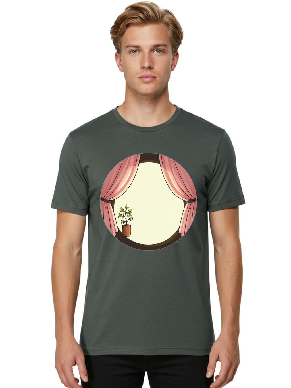 Pink-Curtain-Potted-Plant Men'S Graphic Tee, 100% Cotton, Comfortable Casual Summer Wear, Machine Washable, Vintage Camera, Old Camera, Antique Camera, Black Camera, Classic Photography, Photography Equipment, Nostalgic Device, Film Camera, Baf350