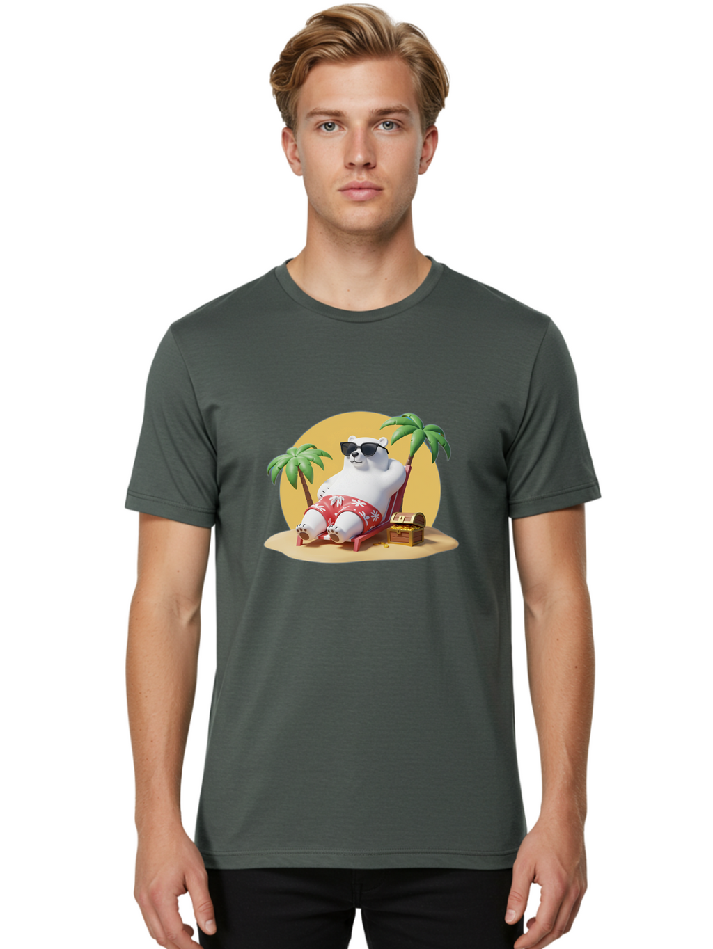 Polar-Bear-On-Beach Men'S Graphic Tee, 100% Cotton, Comfortable Casual Summer Wear, Machine Washable, Vintage Camera, Old Camera, Antique Camera, Black Camera, Classic Photography, Photography Equipment, Nostalgic Device, Film Camera, Baf405