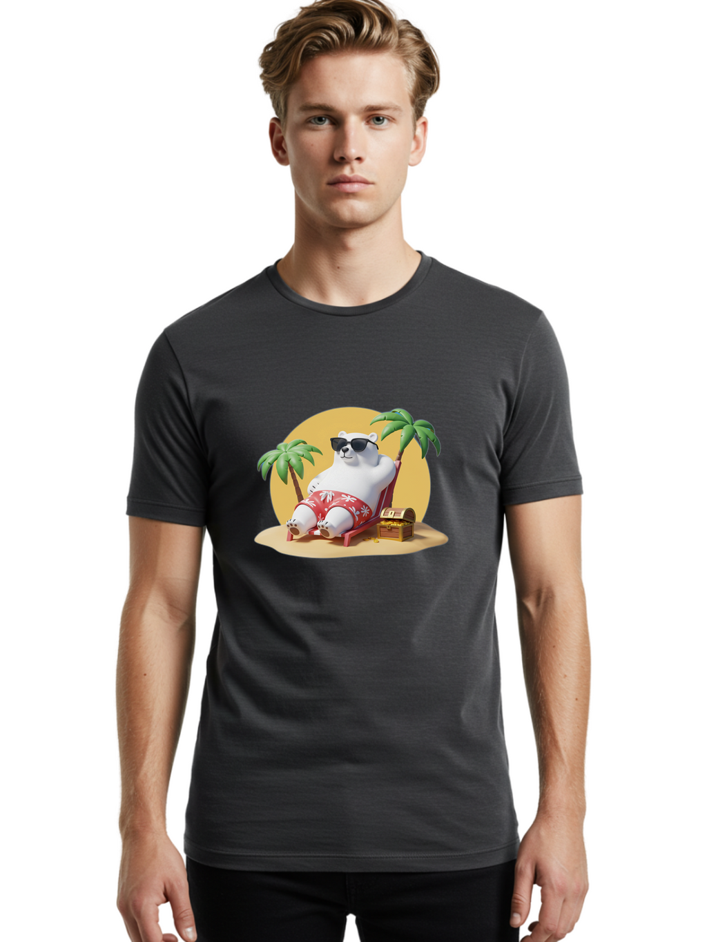 Polar-Bear-On-Beach Men'S Graphic Tee, 100% Cotton, Comfortable Casual Summer Wear, Machine Washable, Vintage Camera, Old Camera, Antique Camera, Black Camera, Classic Photography, Photography Equipment, Nostalgic Device, Film Camera, Baf405